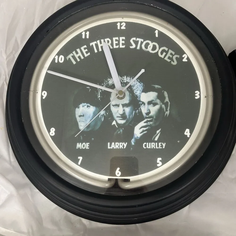 Vintage Three Stooges Neon Wall Clock Lighted Moe Larry Curley Works 15”